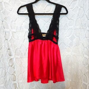 Victoria's Secret Red Satin And Lace Camisole Lingerie Dress